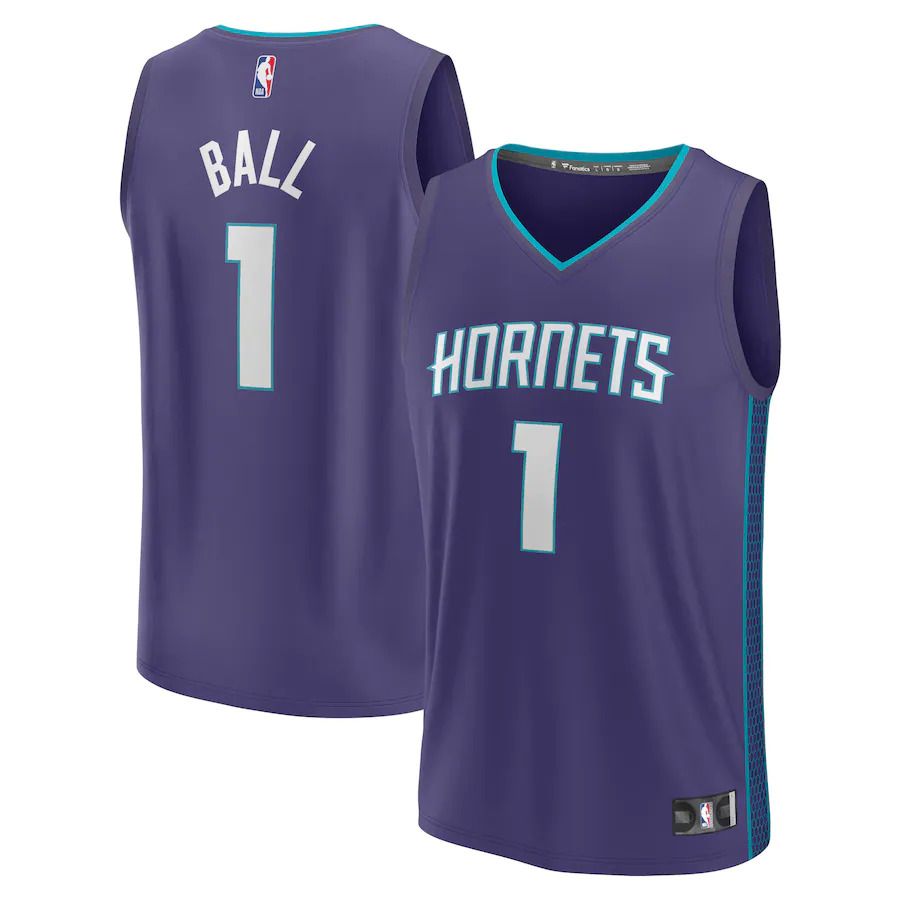 Men Charlotte Hornets #1 LaMelo Ball Fanatics Branded Purple Statement Edition 2022-23 Fast Break Replica NBA Jersey